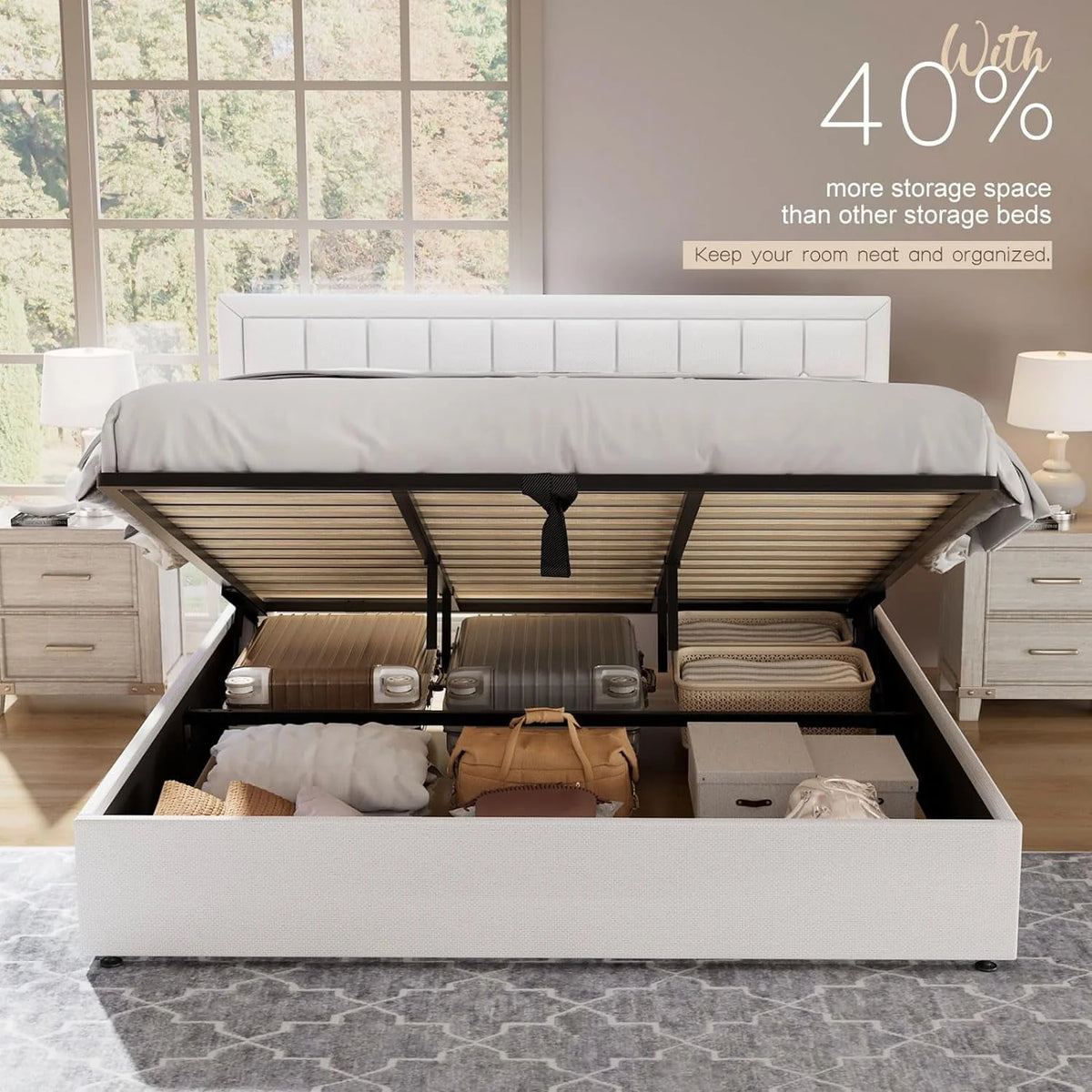King Size Lift Up Storage Upholstered Platform Bed Frame W9472