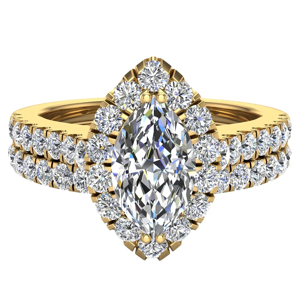 14K Gold Diamond Wedding Ring Set 1.25 CT V436