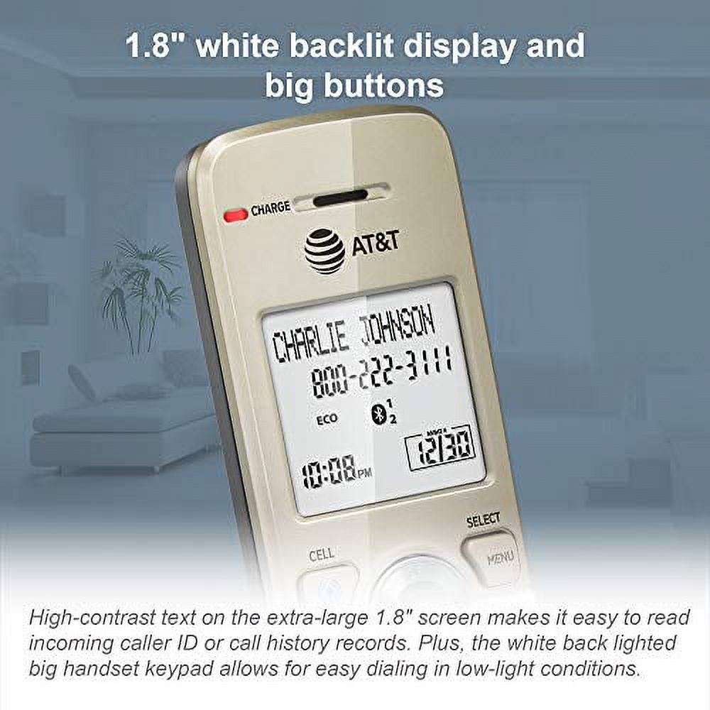 White/Champagne DECT 6.0 Expandable Cordless Phone System with Digital Answering System V201