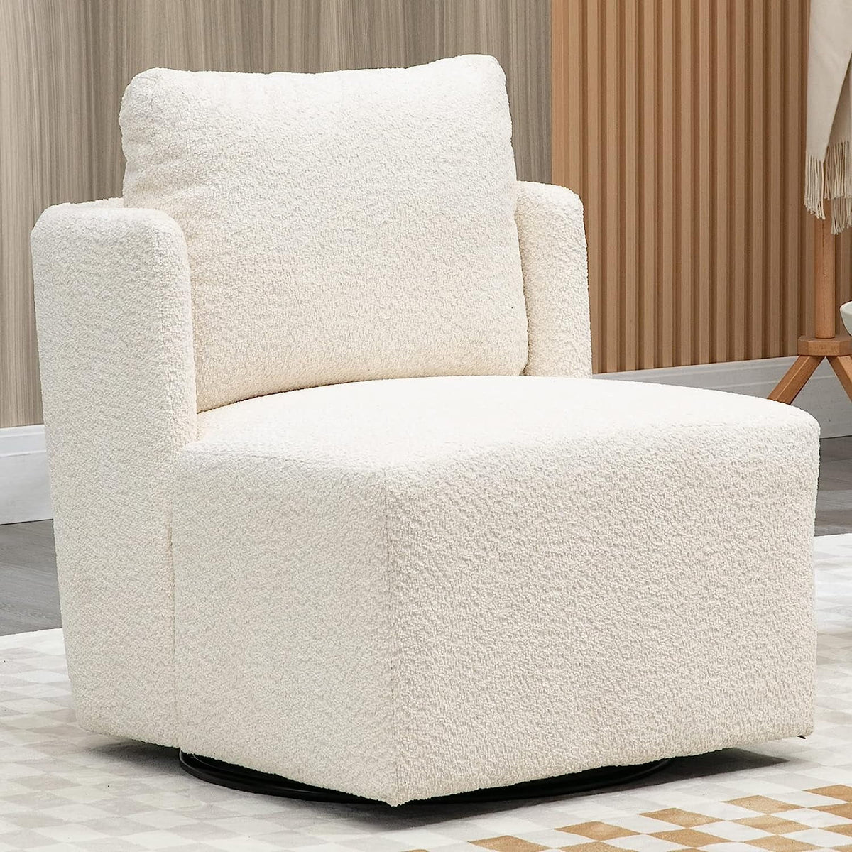 White Chenille Swivel Accent Chair with Pillow N1263