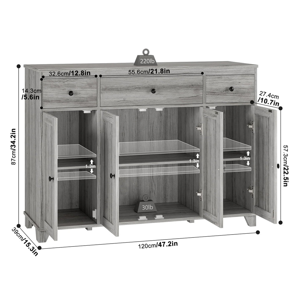 White 3 Drawer Buffet Sideboard Cabinet A5461