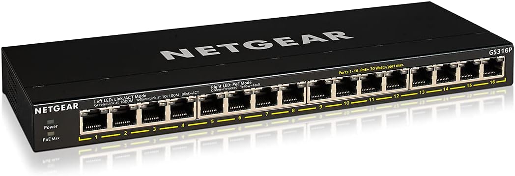 16-Port PoE Gigabit Ethernet Plus Switch with 15 x PoE+ @ 180W, 1 x 1G SFP Port H6315