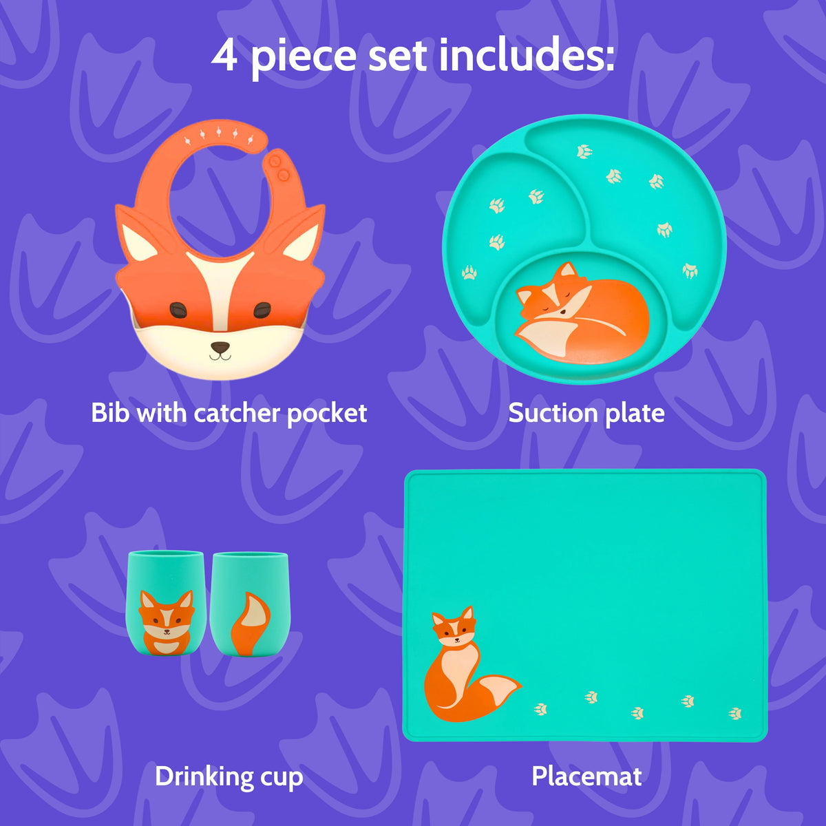 Silicone Baby Feeding Set with Bib, Plate, Cup, and Placemat Y9232