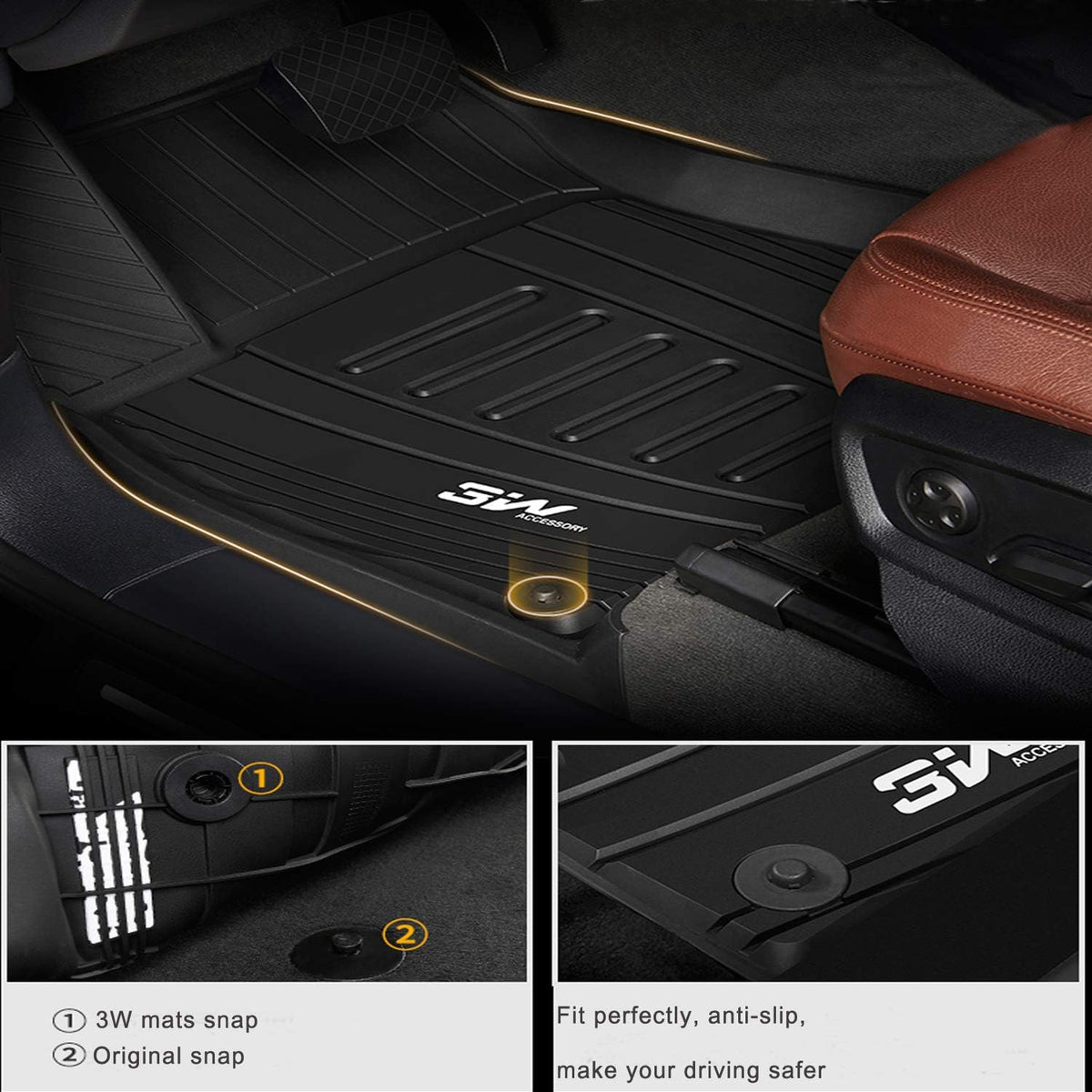 TPE All Weather Custom Fit Floor Liner for Audi Q7, 1st & 2nd Row Full Set, Black J181187