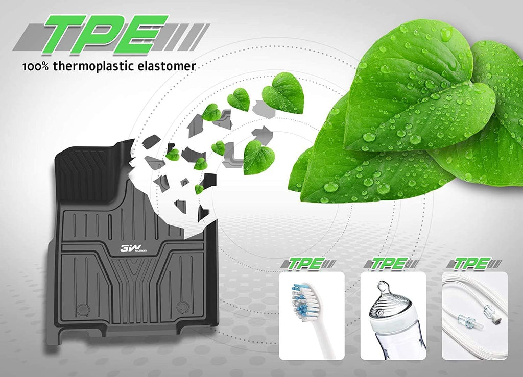 TPE All Weather Custom Fit Floor Liner for Audi Q7, 1st & 2nd Row Full Set, Black J181187