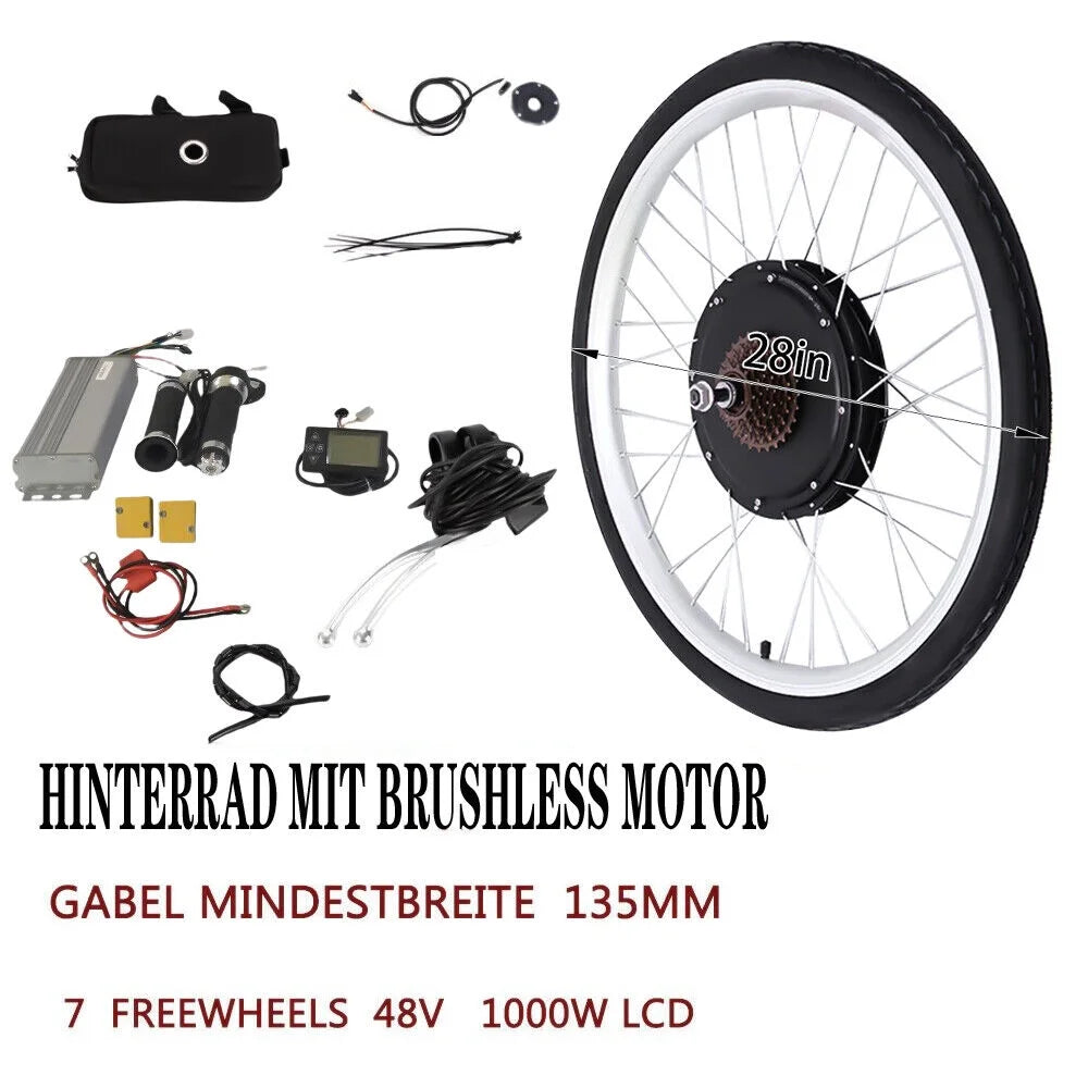 28'' Electric Bicycle Conversion Rear Wheel Kit Bike Motor 48V 1000W Q799