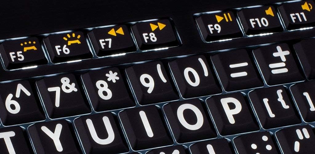 White on Black Backlit American English Keyboard G198