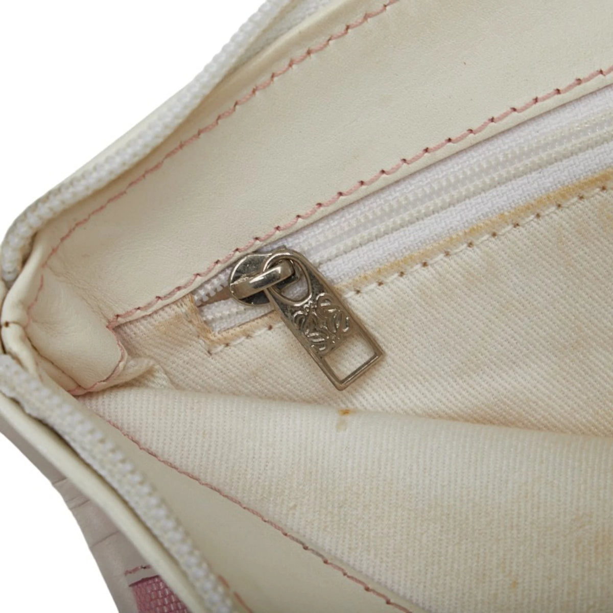 Pre-Owned Pink White Canvas Leather Shoulder Bag N370975