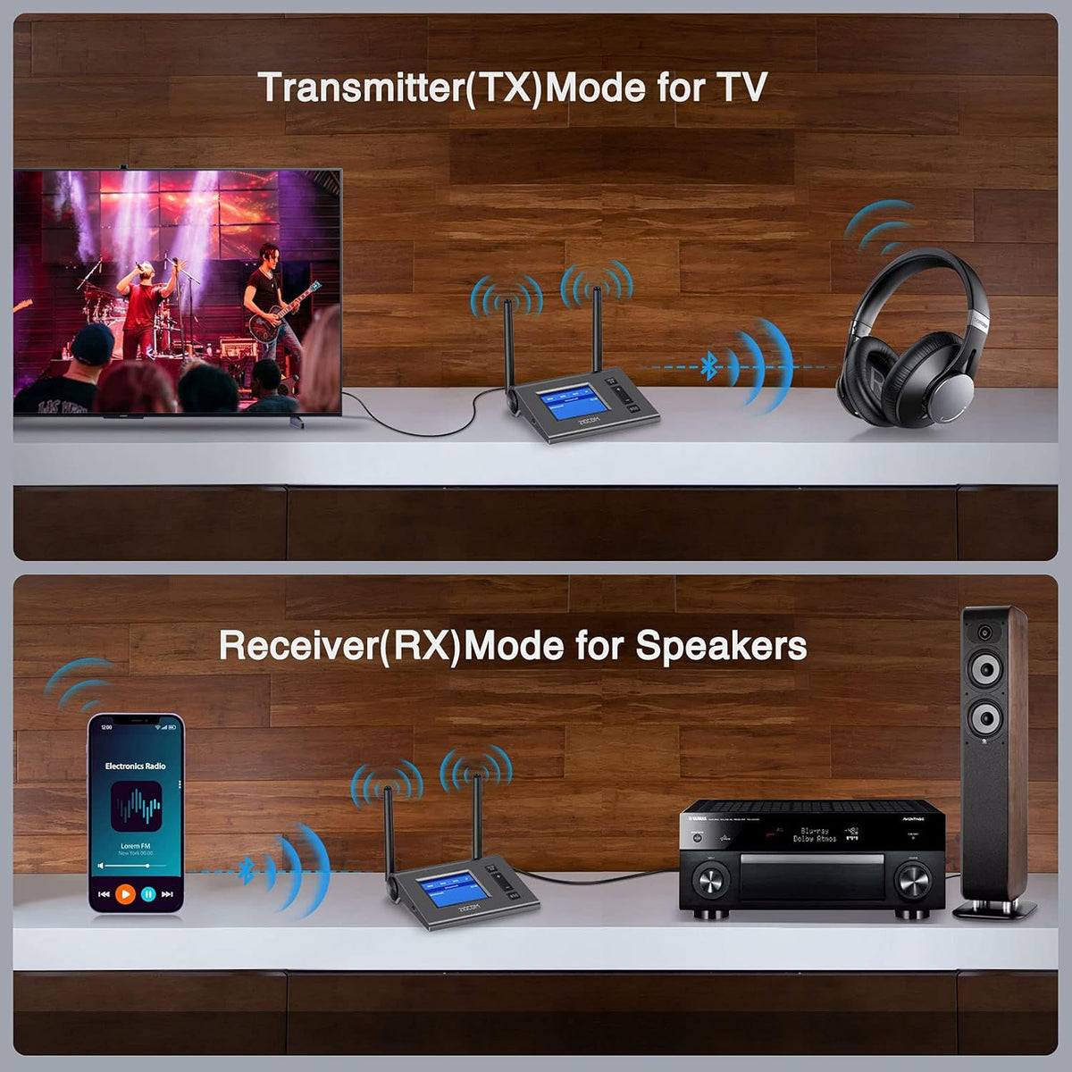 Bluetooth Transmitter Receiver Wireless Audio Adapter with LCD Display H365