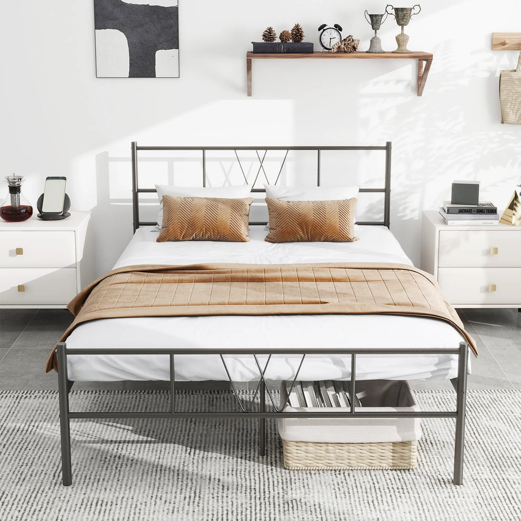 Full Size Metal Platform Bed Frame with Headboard and Footboard M61756