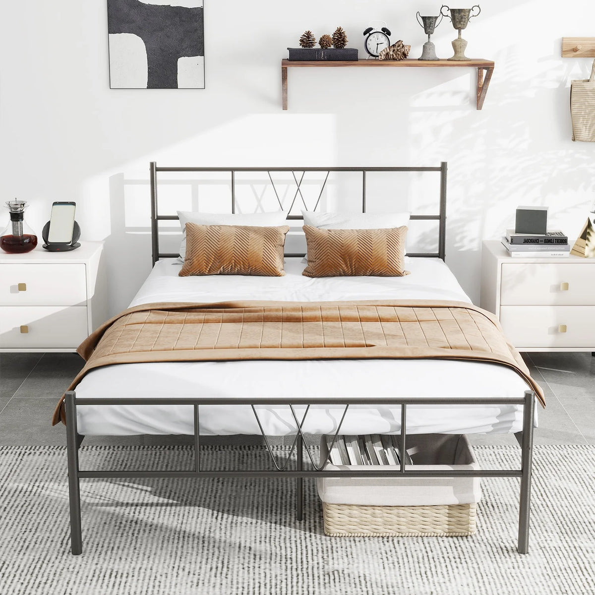 Full Size Metal Platform Bed Frame with Headboard and Footboard M61756