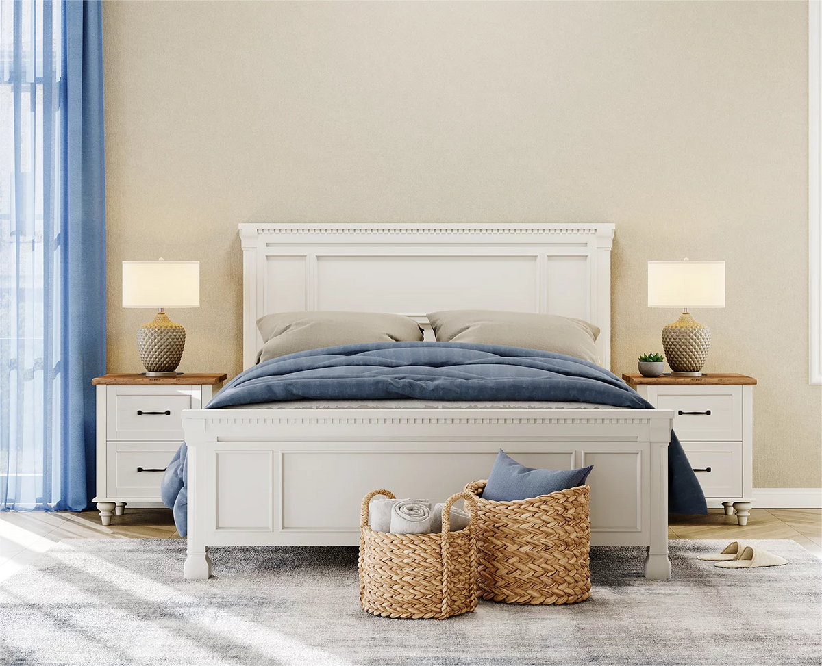 White Oak Set of 2 Wooden Nightstand with 2 Drawers M219616