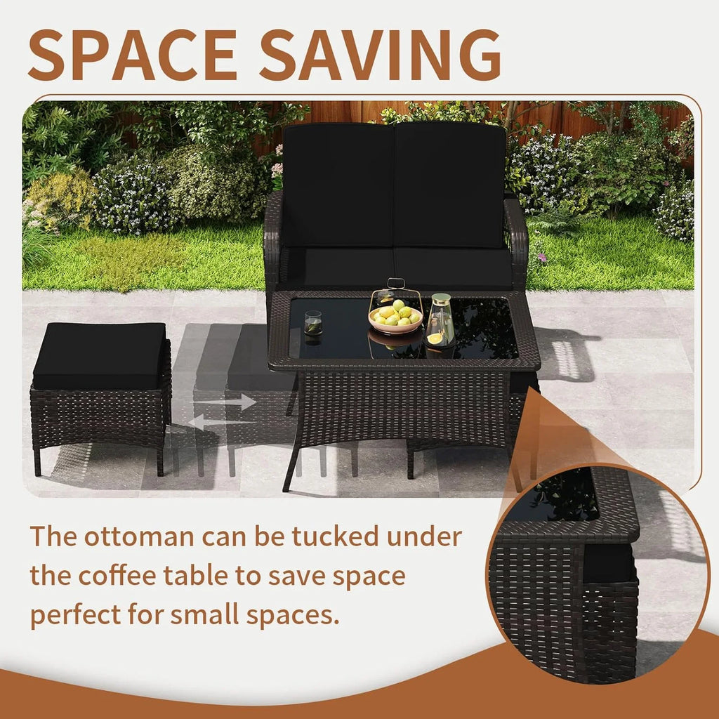 Rattan Wicker Sofa Set with Loveseat and 2 Ottoman G30821