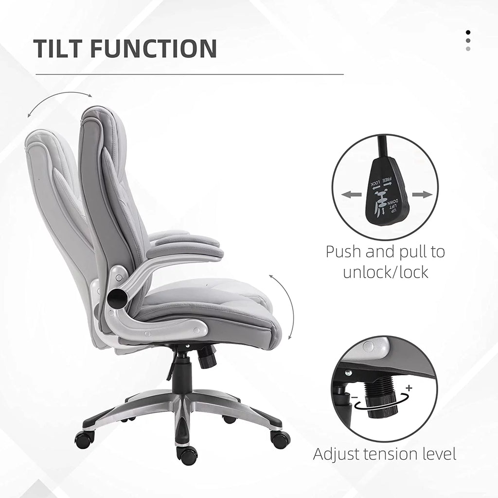Grey Faux Leather Ergonomic Home Office Chair with Flip Up Arms J70094