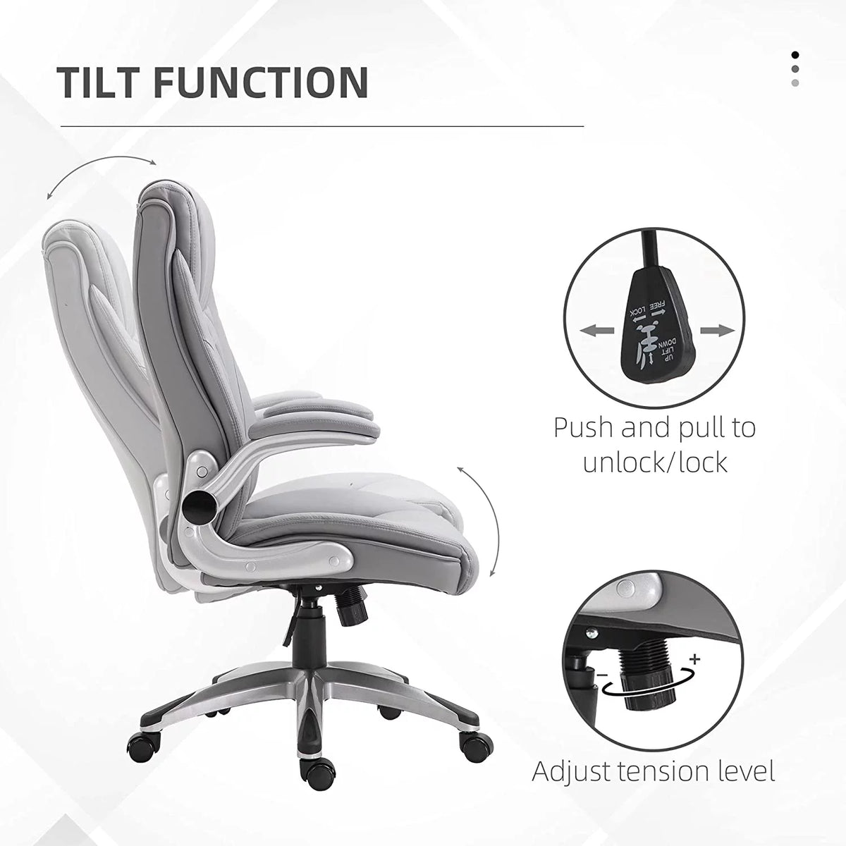 Grey Faux Leather Ergonomic Home Office Chair with Flip Up Arms J70094