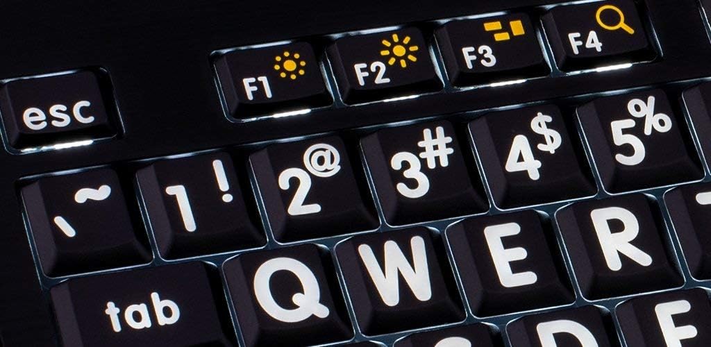 White on Black Backlit American English Keyboard G198