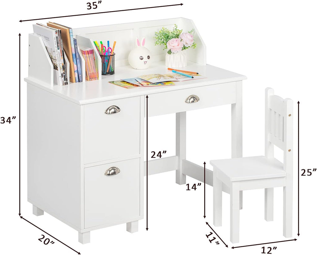 Kids Desk and Chair Set with Hutch and Storage G403