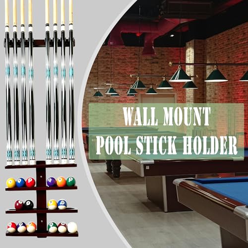 Wall-Mounted Hardwood Pool Stick Holder for 8-Cue Storage A936184