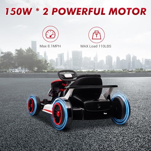 Electric Drift Kart Car with Adjustable Seat, 24V 7Ah, 2 * 200W Motor, 8.1 MPH, LED Lights K36438