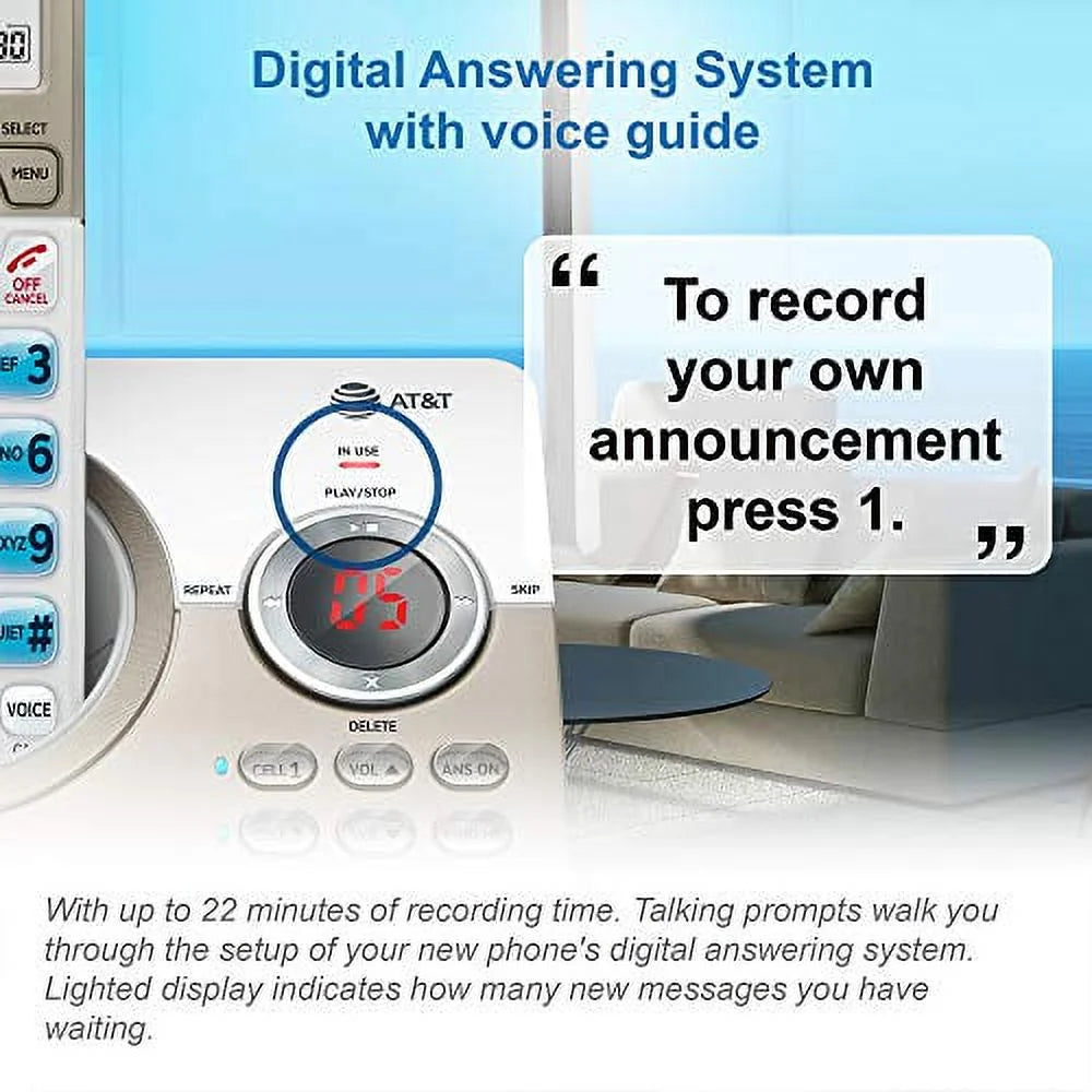 White/Champagne DECT 6.0 Expandable Cordless Phone System with Digital Answering System V201