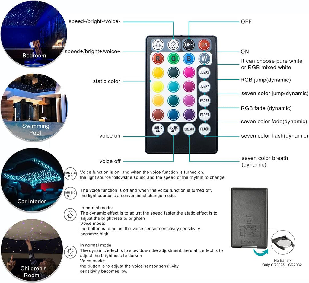 6W Bluetooth RGBW Fiber Optic Star Ceiling Kit with Remote V313