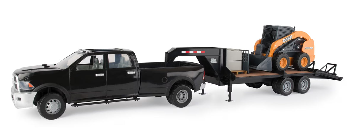 1:16 Scale Ram 3500 with Gooseneck Trailer and Case Construction SV280 Skid Steer Y165908