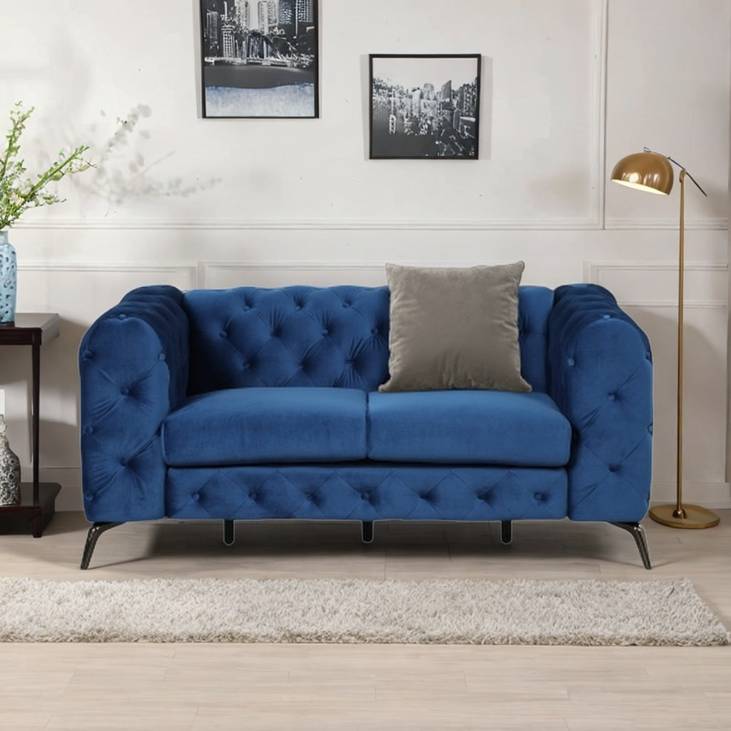Blue Velvet 2-Person Button Tufted Loveseat Sofa G324688