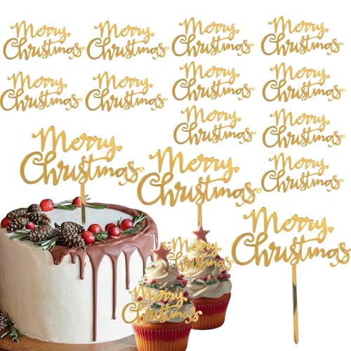 12 Pcs Christmas Cake Toppers Acrylic Mirror Gold W1687