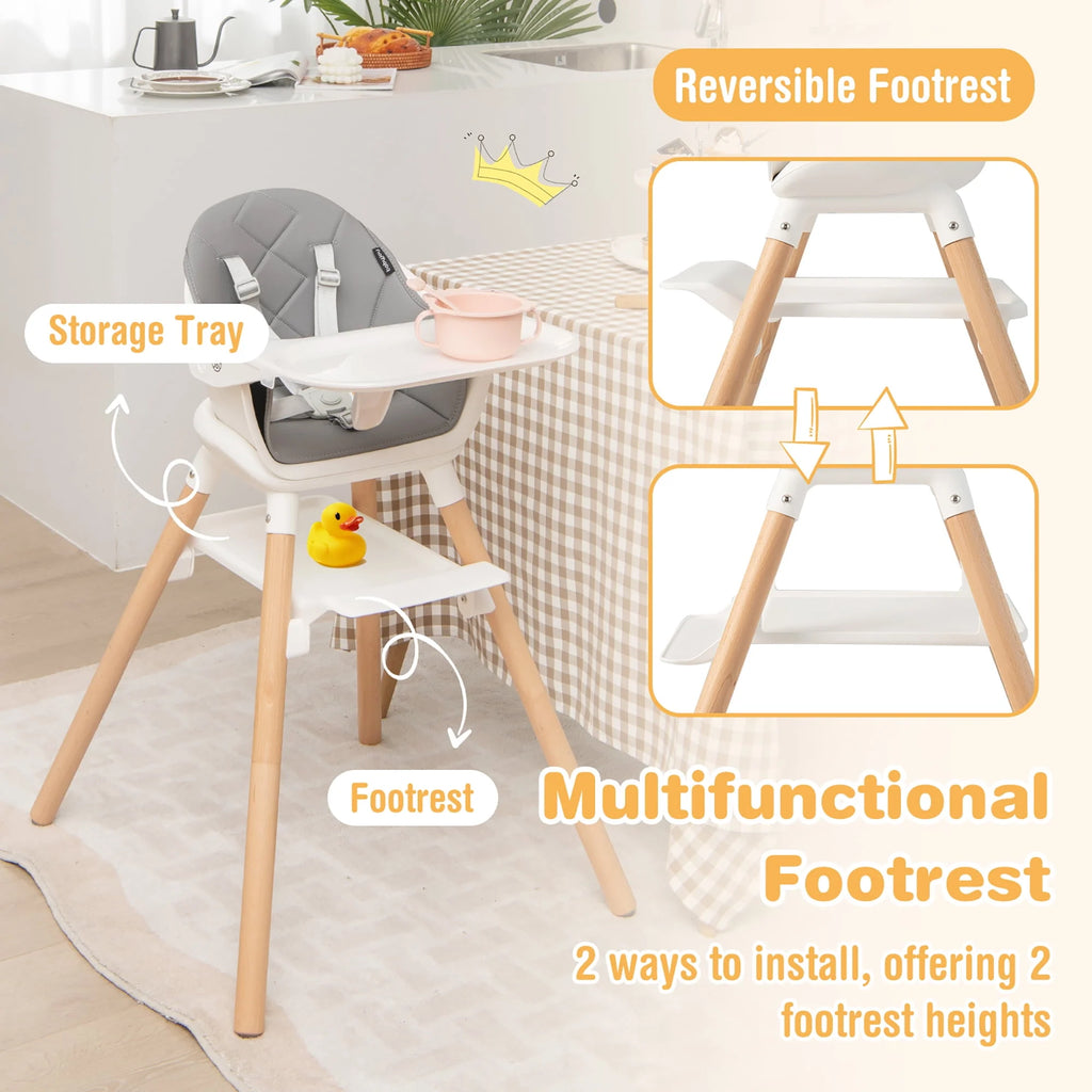 Convertible Wooden Baby Highchair with Removable Tray I6071