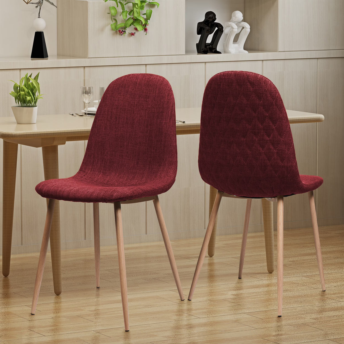 Red Fabric Dining Chairs, Set of 2 V471