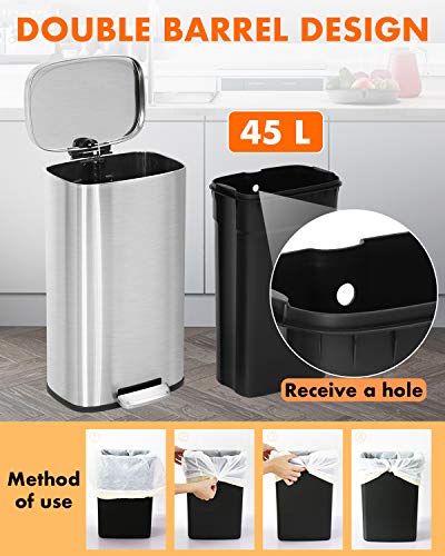 60 Liter Stainless Steel Step Trash Can with Inner Buckets and Hinged Lids K119