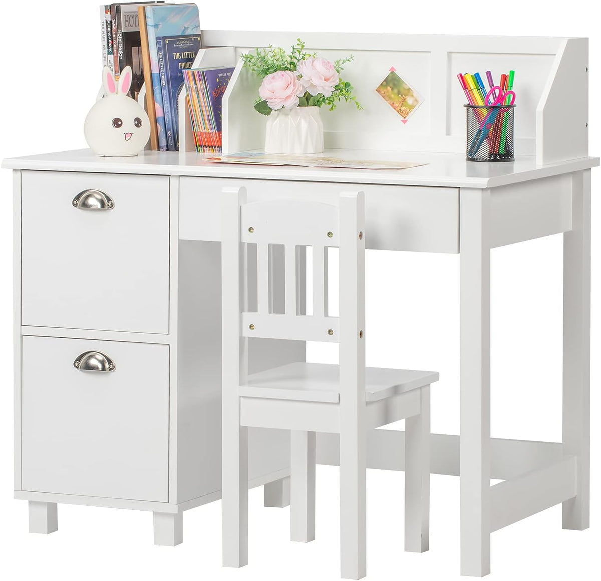 Kids Desk and Chair Set with Hutch and Storage G403