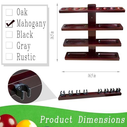 Wall-Mounted Hardwood Pool Stick Holder for 8-Cue Storage A936184