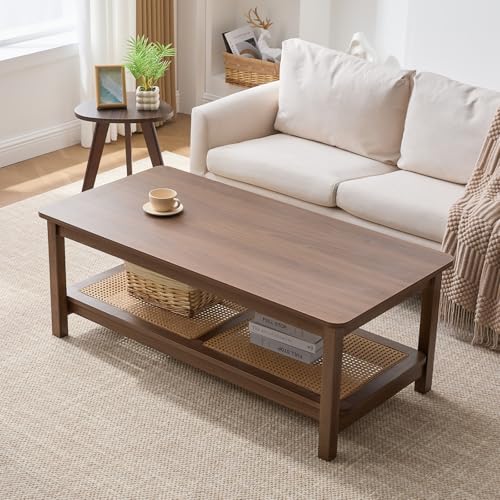 47.2'' 2-Tier Solid Wood PE Rattan Coffee Table A565