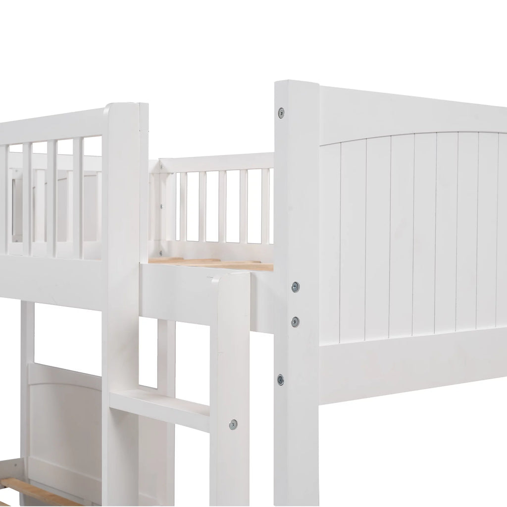 Twin Size L-Shaped Wood Triple Bunk Bed with Drawers F630