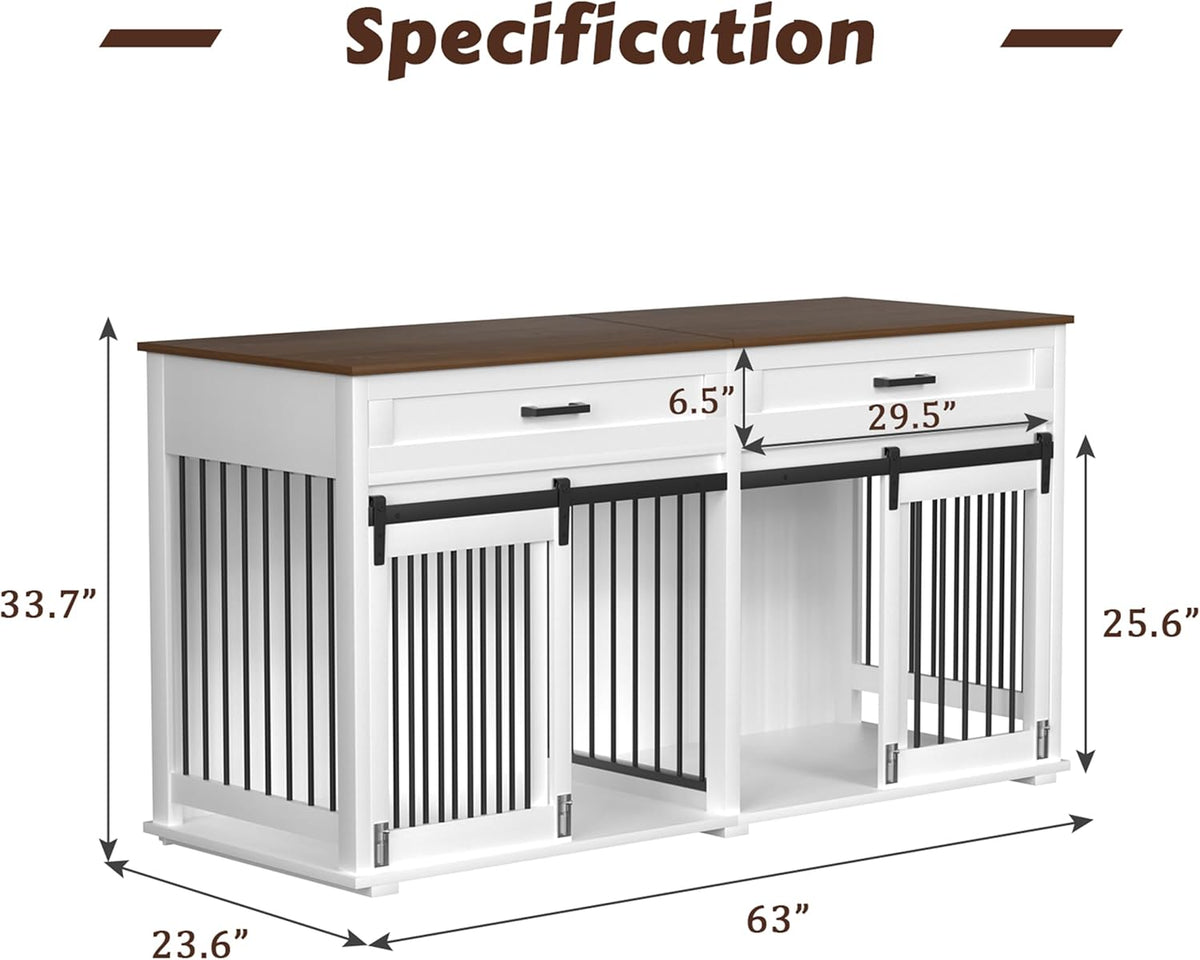 White Wooden Dog Crate with 2 Storage Drawers and Removable Divider G159