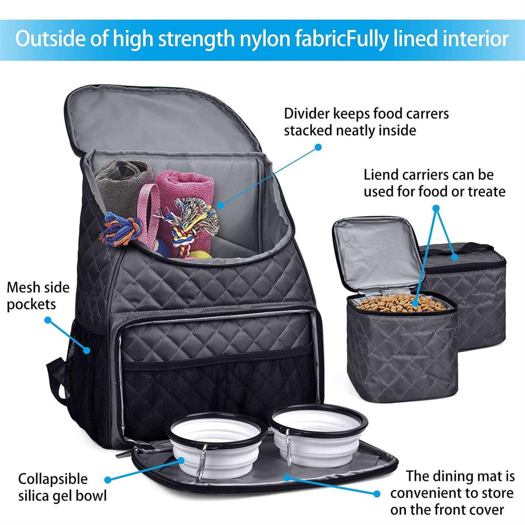 Airline Approved Dog Travel Backpack with 2 Collapsible Bowls and 2 Food Baskets C2366