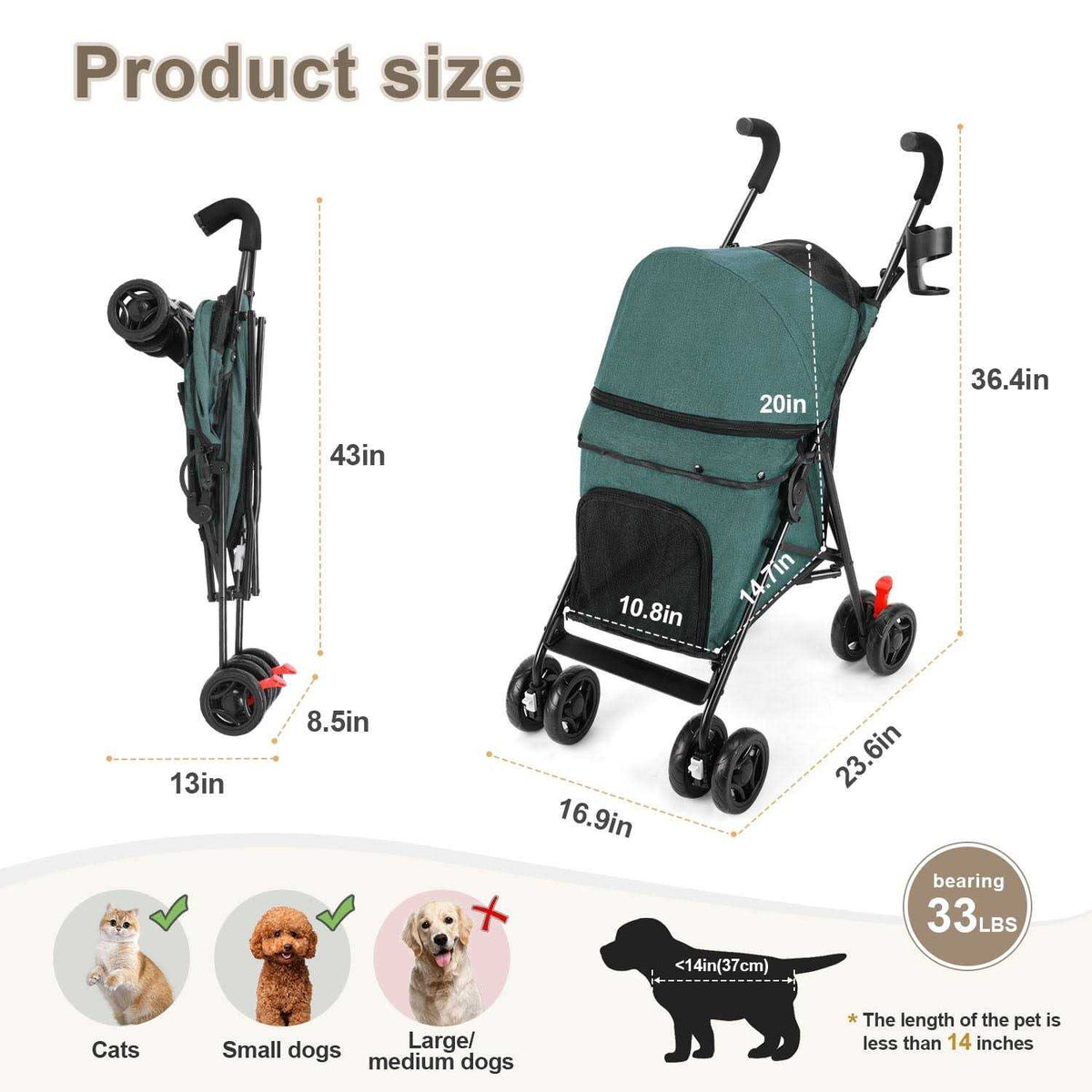 Foldable Pet Stroller with Cup Holder U236633