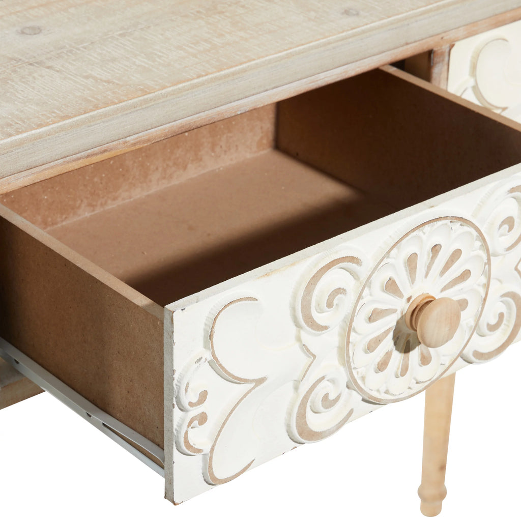 Brown Wood Carved 2 Drawers Console Table X625839