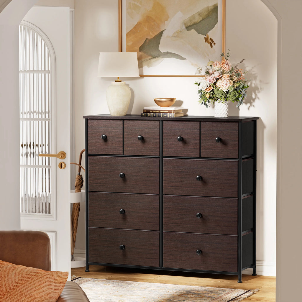 Dark Brown 10 Drawer Fabric Dresser O1971