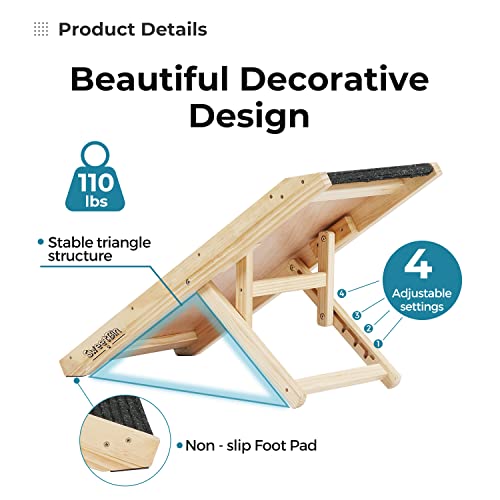Wooden Folding Pet Ramp with Non Slip Carpet Surface, 4 Levels Height Adjustable Up to 110Lbs E123