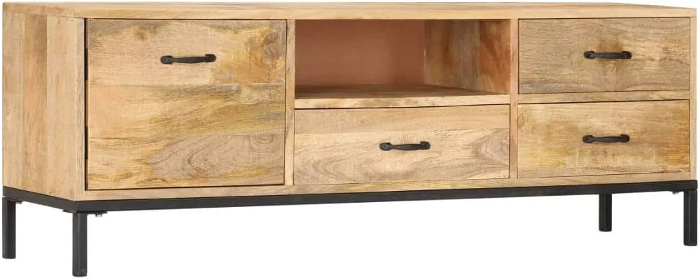 Solid Mango Wood TV Stand with Iron Tube Legs B8165