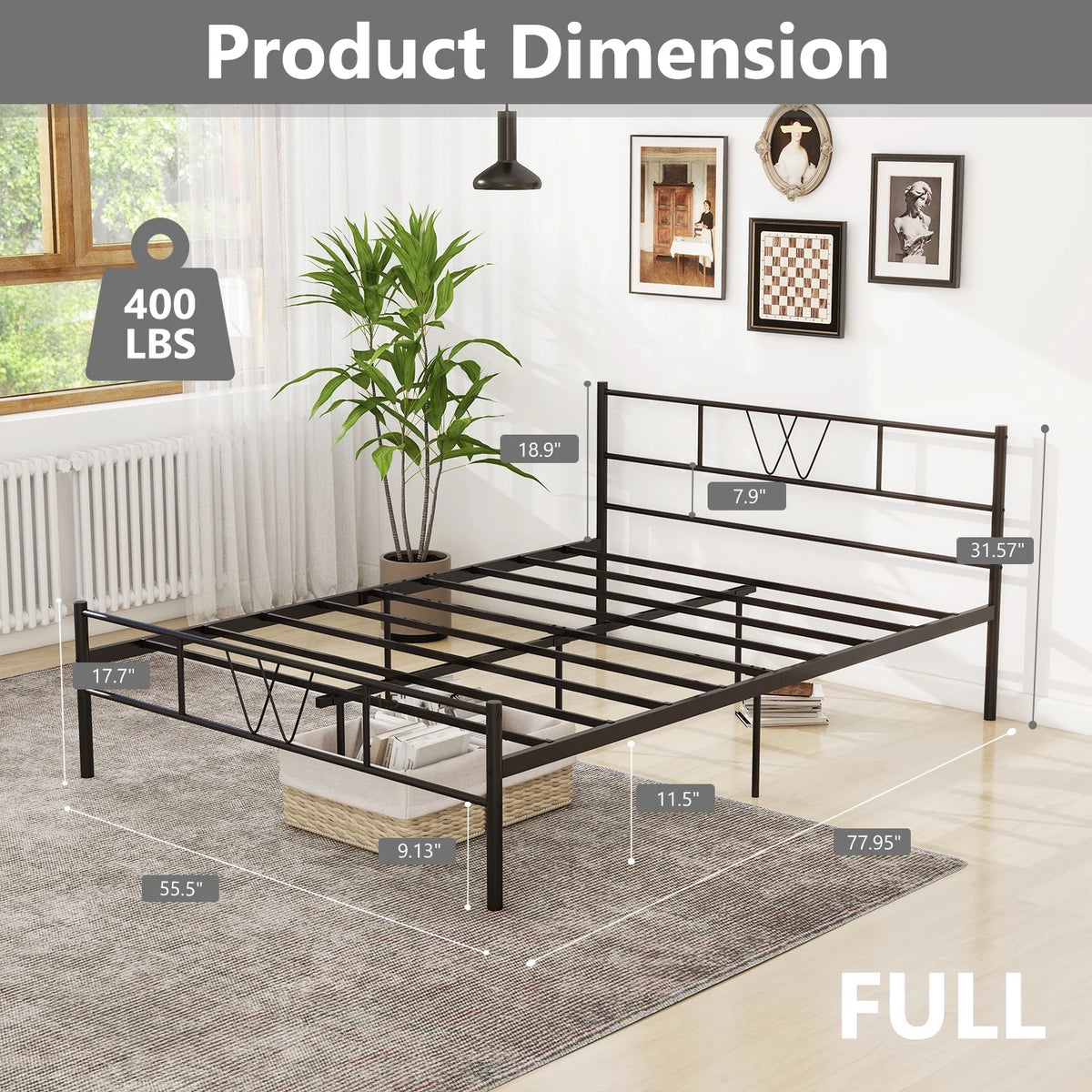 Full Size Metal Platform Bed Frame with Headboard and Footboard M61756