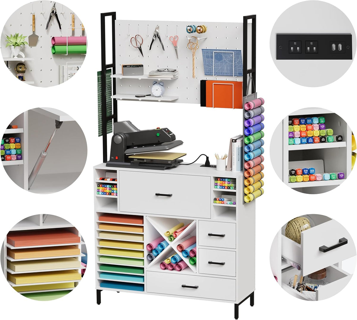 Craft Organizers and Storage Cabinet with Power Outlet, Pegboard, Vinyl Holders H52353
