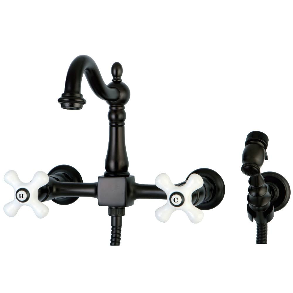 Oil Rubbed Bronze Wall Mount Kitchen Faucet with Brass Sprayer W359