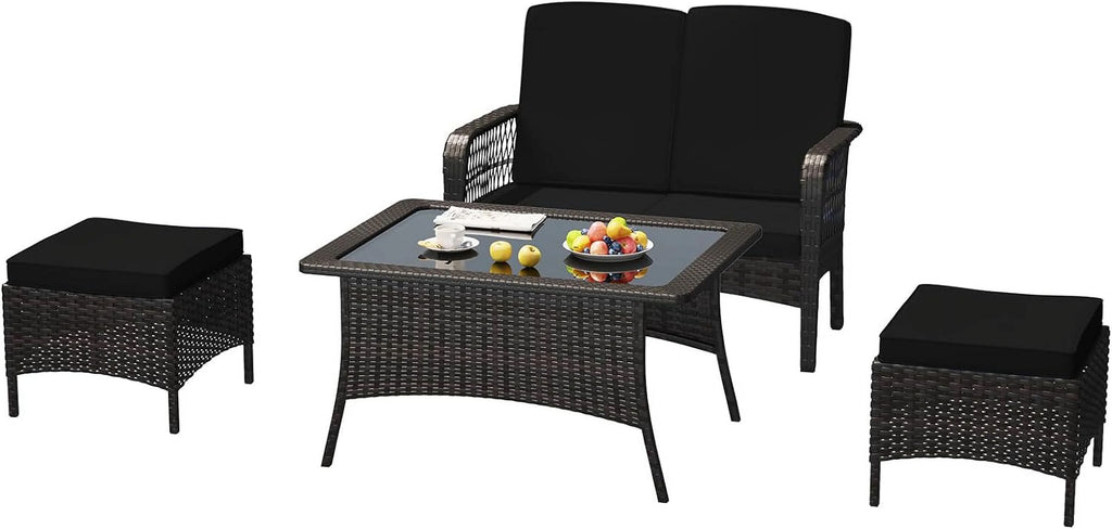 Rattan Wicker Sofa Set with Loveseat and 2 Ottoman G30821