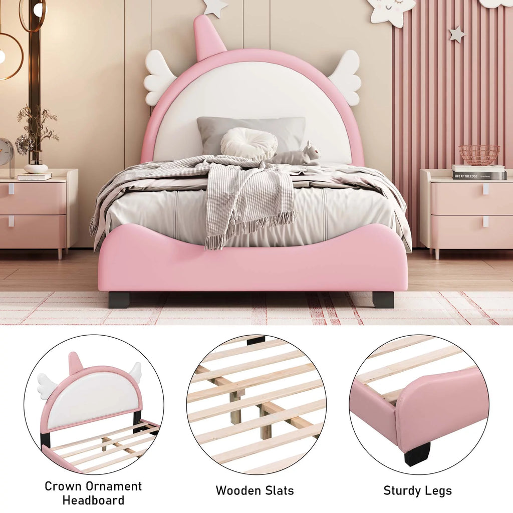 White PU Twin Platform Bed T604769