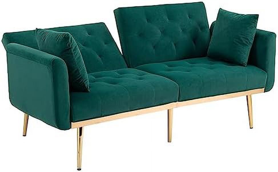 Beige Velvet Loveseat Sofa with 7 Gold Metal Legs E929