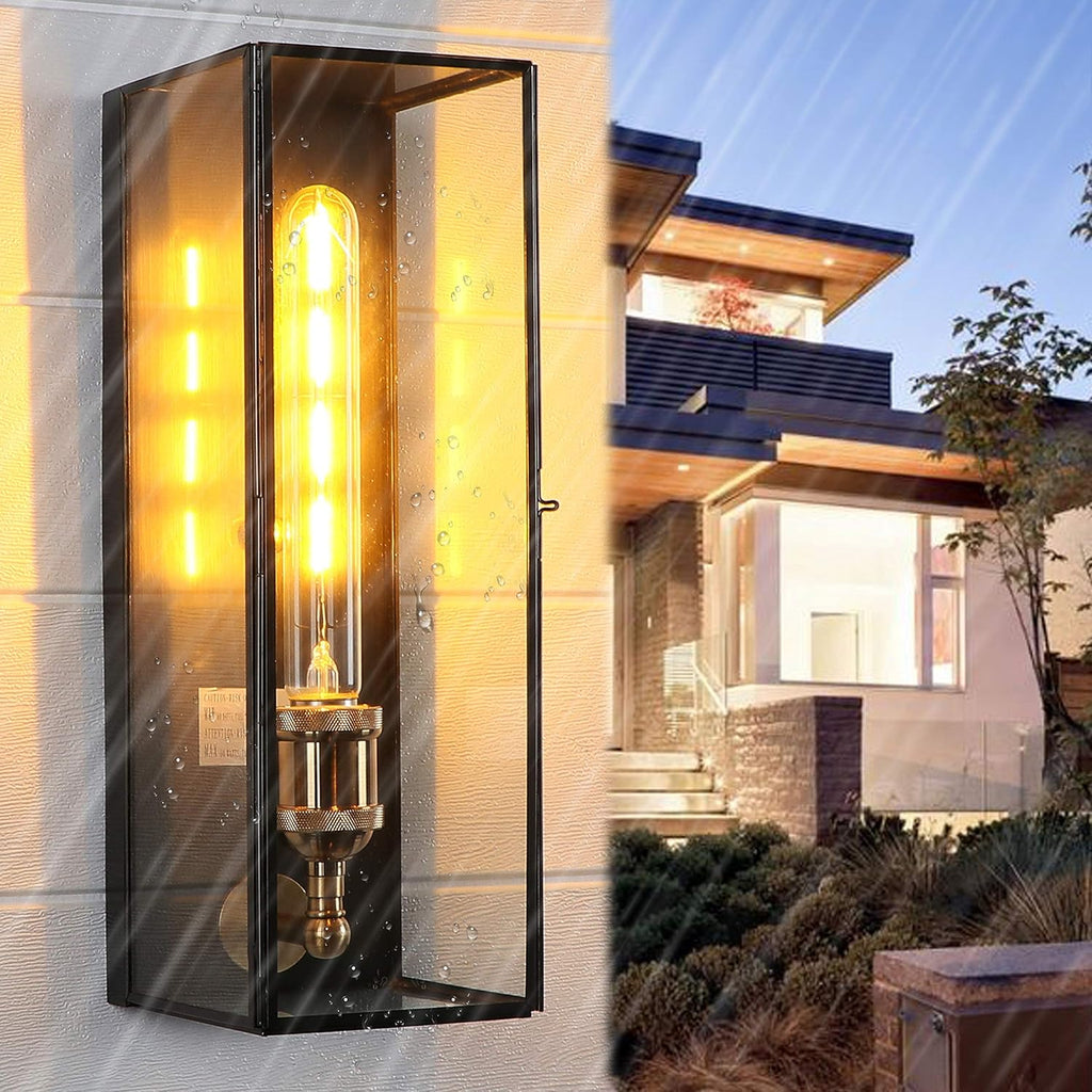 Brass Outdoor Wall Sconce with Clear Tempered Glass R800733