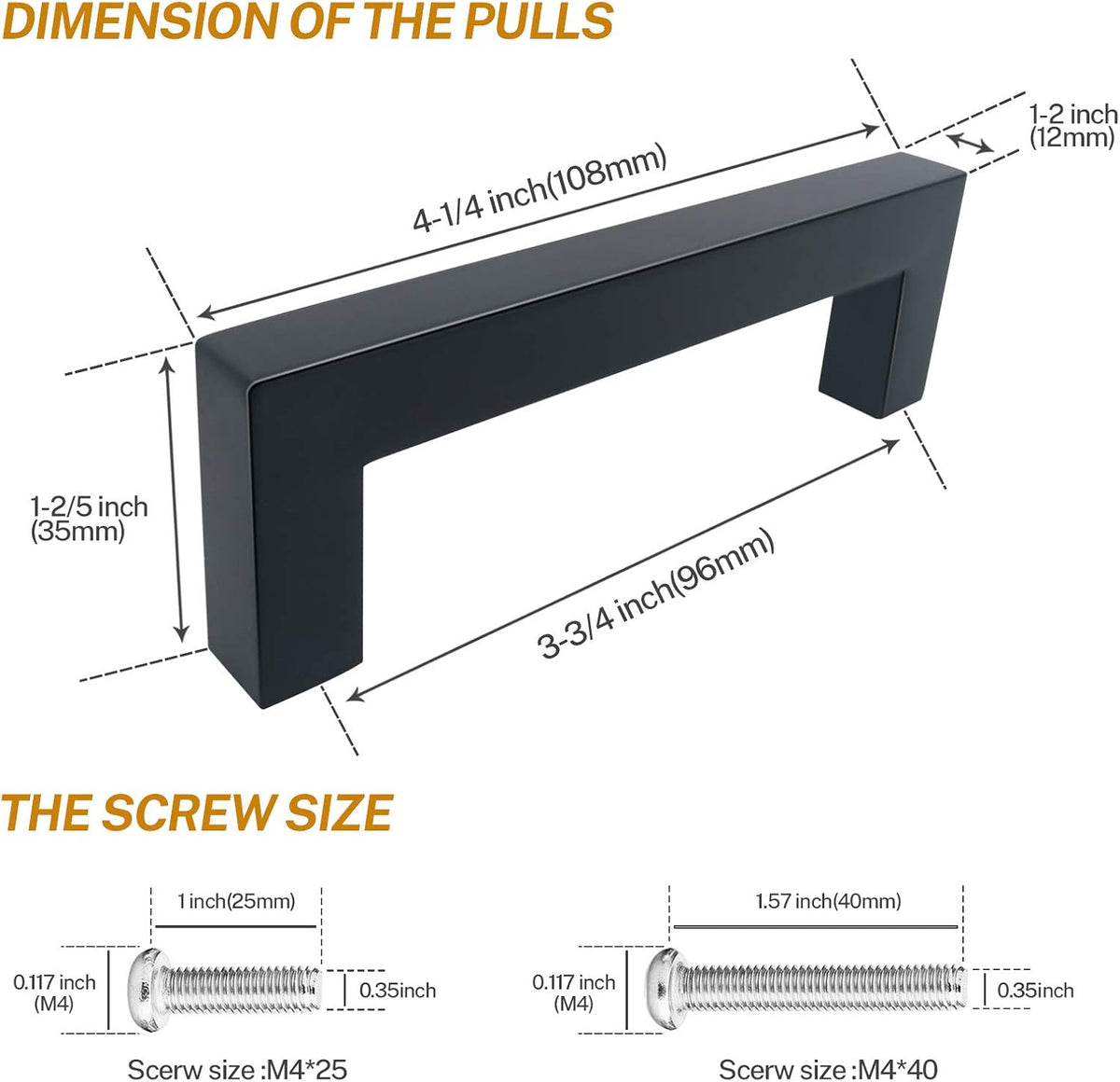 25 Pack 3-3/4 Inch Matte Black Cabinet Pulls V9074